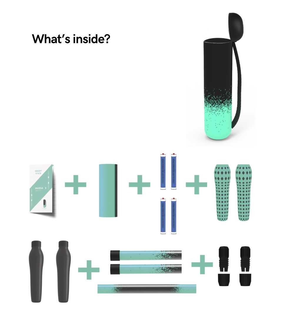Exploded view of Smart Stick components with the design approach and concept text